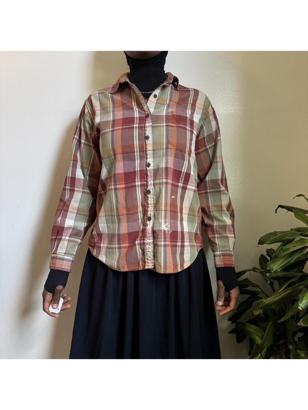 Vintage Lands' End Plaid Flannel - Earth Tone‎ Painter Core - L